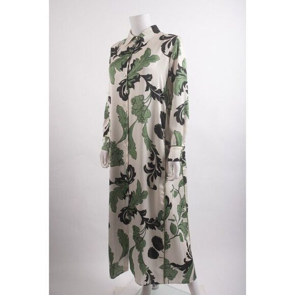 Zara Green and White Buttoned Midi Dress No Belt - Picture 4 of 6